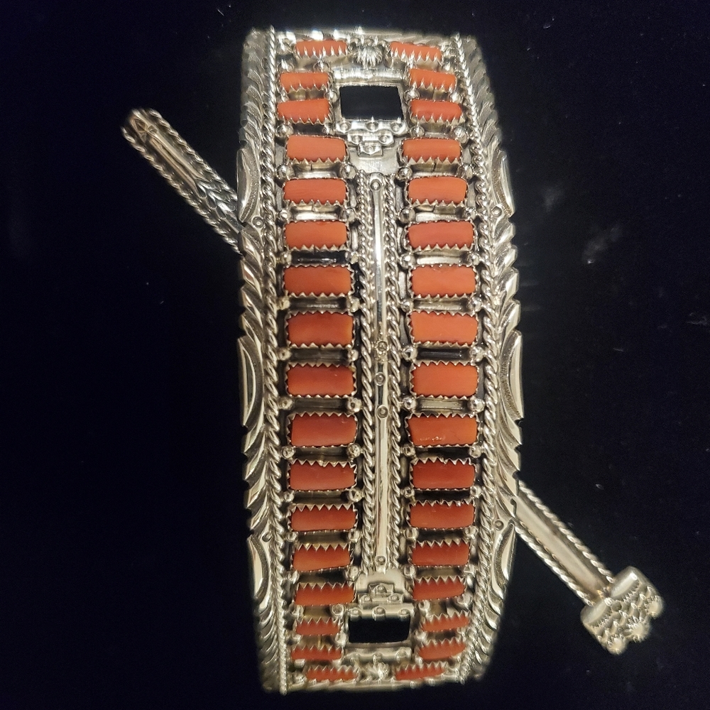 Navajo Coral heavy Sterling Hair Barrette